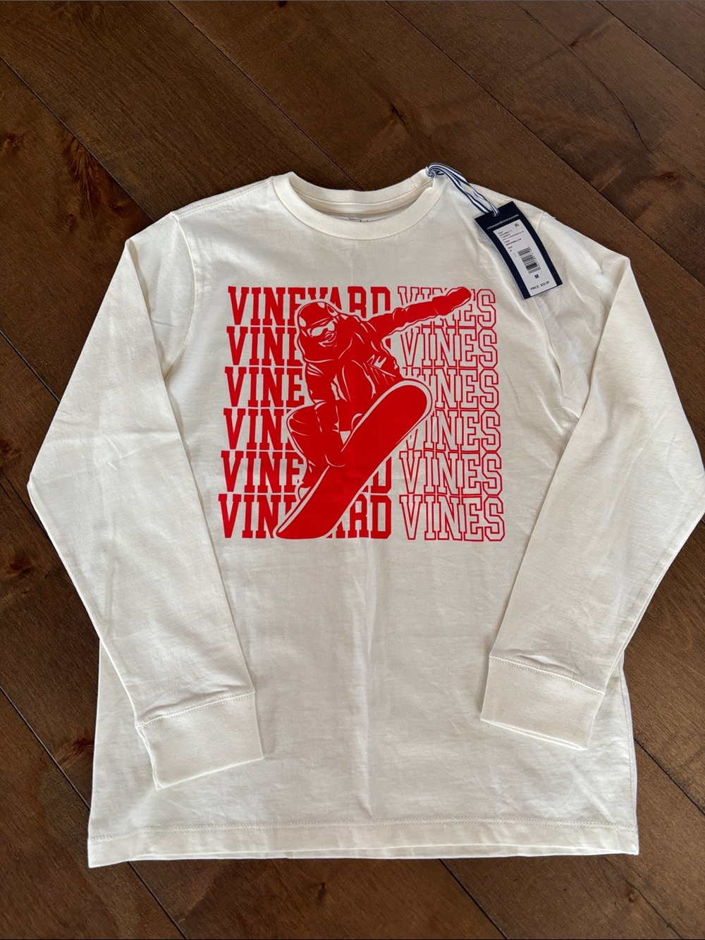 Vineyard Vines Cream Long-Sleeve Tee with Red Snowboard Graphic